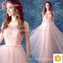 Rosa Tulle runder Ausschnitt-Spitze-Ordnungs-reales Beispiel-neues Abend-Kleid